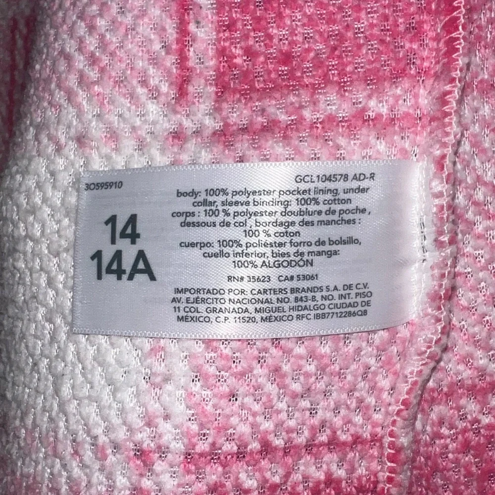 Carter's Buffalo Plaid Button Front Sherpa Shacket - Pink/White, Size 14